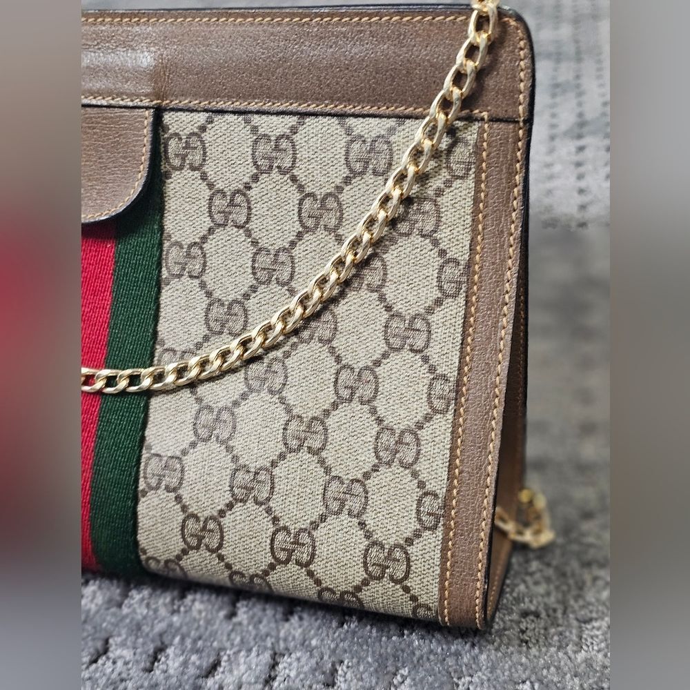 Gucci Tan and Brown GG Crossbody Bag with Red and Green Accent - Picture 6 of 16